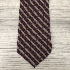 Vintage Claiborne Tie Silk Geometric Plaid Striped Check Print Standard